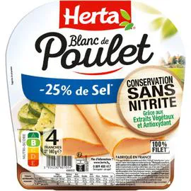 HERTA Blanc de poulet sel réduit conservation sans nitrite 140g