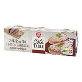 MARQUE REPÈRE, CÔTÉ TABLE Pâté pur porc Côtés Table 2 Foie 1 campagne 3x78g
