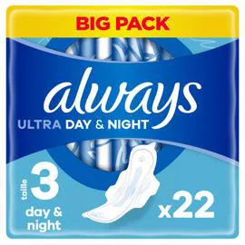 ALWAYS, ULTRA Serviette Hygiénique Avec Ailettes Day & Night Taille 3 x22