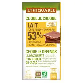 ÉTHIQUABLE Chocolat au lait 53% cacao Nicaragua Bio 100g