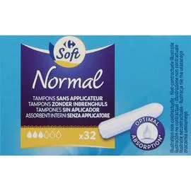 CARREFOUR SOFT Tampons sans applicateur normal x32