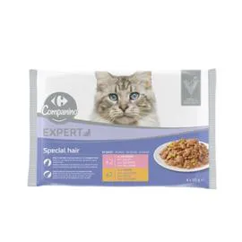 CARREFOUR COMPANINO Pâtée pour chat Spécial pelage en sauce au saumon & dinde 340g
