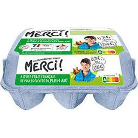 LES ELEVEURS VOUS DISENT MERCI Oeufs frais français de poules élevées en plein air x6