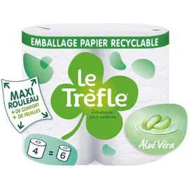 LE TRÈFLE Papier toilette Triple Épaisseur À L'Aloé Vera Maxi Rouleaux x4