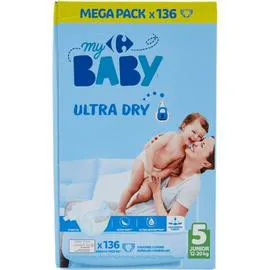 CARREFOUR BABY Couches taille 5 Junior 12-20 kg Ultra Dry x136