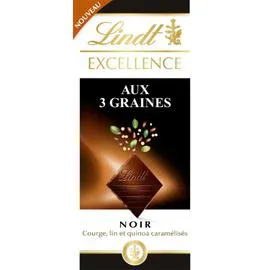LINDT, EXCELLENCE Tablette de chocolat excellence noir aux 3 graines 100g