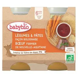 BABYBIO Repas bébé - 6 mois Boeuf / Pâtes bolo 400g