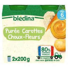 BLÉDINA Petit pot bébé dès 6 mois purée carottes choux-fleurs 2x200g