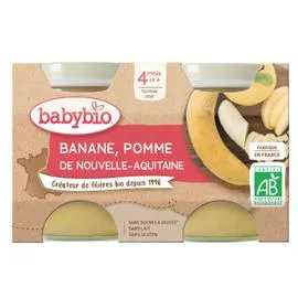 BABYBIO Compotes bébé dès 4 mois, pomme banane 2x130g