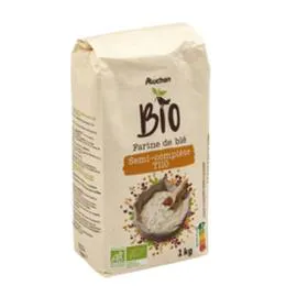 AUCHAN BIO Farine de blé semi-complète T110 1kg