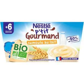 NESTLÉ, P'TIT GOURMAND Desserts bébé semoule au lait - dès 6 mois 4x90g