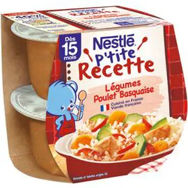 NESTLÉ, P'TITE RECETTE Plat bébé légumes poulet Basquaise - dès 15 mois 2x200g