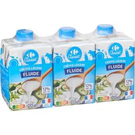 CARREFOUR CLASSIC' Crème légère fluide 12% MG 3x20cl