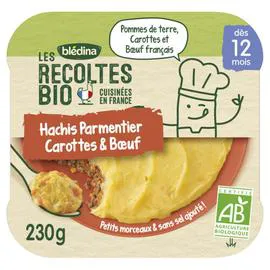 BLÉDINA Les Récoltes Bio Hachis Parmentier Carottes et Bœuf Dès 12 mois 230g