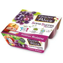 CHARLES & ALICE Sans sucre ajoutés pomme raisin 4x97g