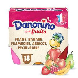 DANONE, DANONINO Petits suisses aux fruits fraise banane abricot framboise pêche/poire 18x50g