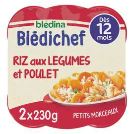 BLÉDINA, BLÉDICHEF Plat bébé dès 12 mois riz aux légumes et poulet 2x230g