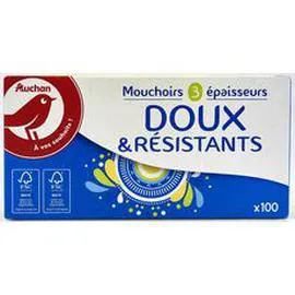AUCHAN Boîte de mouchoirs doux et résistants 3 épaisseurs x100