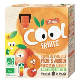 VITABIO Compote Cool Fruits bio Pomme Pêche Abricot 4x90g