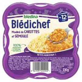 BLÉDINA, BLÉDICHEF Plat bébé soir Semoule carotte - dès 12 mois 230g