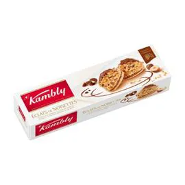 KAMBLY Eclats de noisettes biscuit fin meringué à la crème de noisettes et chocolat au lait Suisse 100g