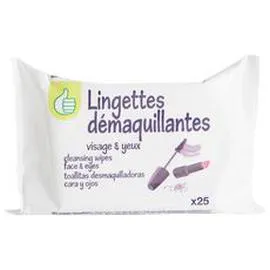 AUCHAN, POUCE Lingettes démaquillantes visage et yeux x25