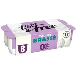 DANONE, LIGHT & FREE Yaourt brassé nature 0% MG 8x125g
