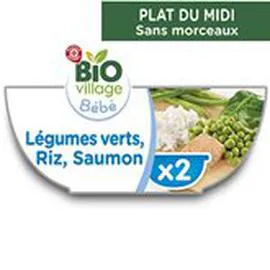 MARQUE REPÈRE, BIO VILLAGE Bol legume vert riz Saumon - 6 mois 2x200g