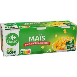 CARREFOUR CLASSIC' Maïs sans sucres ajoutés 3x140g