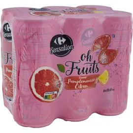 CARREFOUR SENSATION Eau gazeuse aromatisée pamplemousse citron 6x33cl