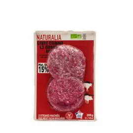 NATURALIA Steaks Hachés Pur Bœuf Façon Bouchère Mat. Grasses 15% 2x100g