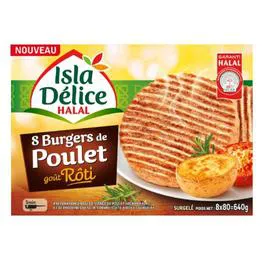ISLA DÉLICE Burgers halal poulet goût rôti 8x80g