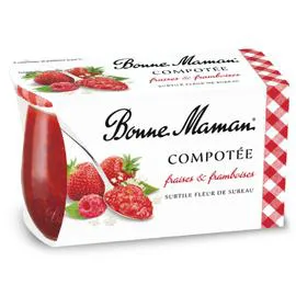 BONNE MAMAN Compotée fraises et framboises fleur de sureau 2x130g