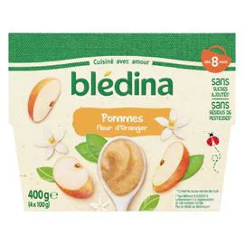 BLÉDINA Purée de fruits bébé dès 8 mois pomme fleur d'oranger 4x100g