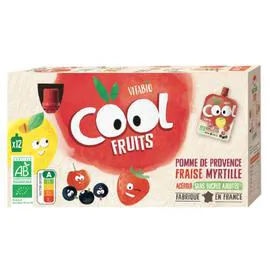 VITABIO Compote à boire pomme de France fraise myrtille sans sucres ajoutés Bio 12x90g