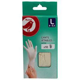 AUCHAN Gants jetables en latex taille L x10
