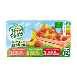 MATERNE, POM'POTES Compotes Fruits de nos régions pomme pêche, poire, fraise sans sucres ajoutés 12x90g
