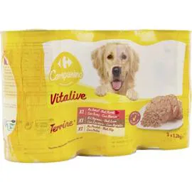 CARREFOUR COMPANINO Pâtée pour chien terrine aux viandes 3x1,230kg