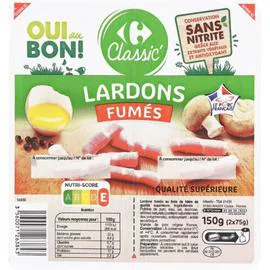 CARREFOUR CLASSIC' Lardons fumés Sans Nitrite 2x75g
