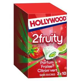HOLLYWOOD Chewing-gum à la fraise citron vert sans sucres 2Fruity - 3x10 66g