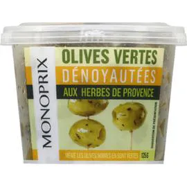 MONOPRIX Olives vertes dénoyautées aux herbes de Provence 125g
