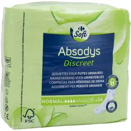 CARREFOUR SOFT Serviettes fuites urinaires normal x24