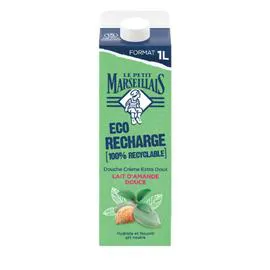 LE PETIT MARSEILLAIS Crème de Douche Extra Doux Hydrate Et Nourrit Au Lait D'Amande Douce Eco Recharge 1l