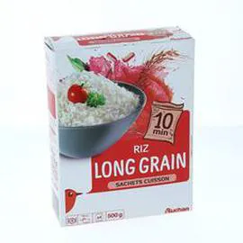 AUCHAN Riz long grain incollable sachets cuisson prêt en 10 min 500g