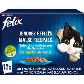 PURINA, FELIX Pâtée pour chat adulte tendres effilés en gelée de poissons 12x85g