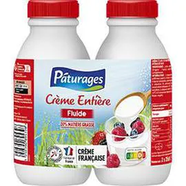 PÂTURAGES Crème entière fluide 30% MG UHT 2x25cl