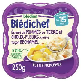 BLÉDINA, BLÉDICHEF Plat bébé dès 15 mois écrasé de pommes de terre et choux-fleurs crème façon béchamel 250g