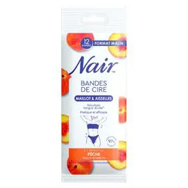 NAIR Bandes de Cire Maillot et Aisselles Extrait de Pêche Peaux Sensibles x12