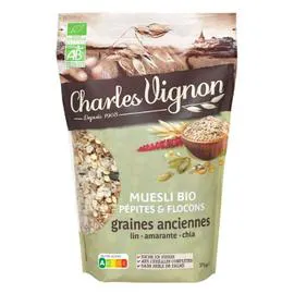 CHARLES VIGNON Céréales muesli pépites et flocons graines anciennes Bio 375g