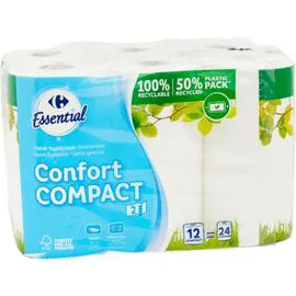 CARREFOUR ESSENTIAL Papier toilette Confort Compact x12